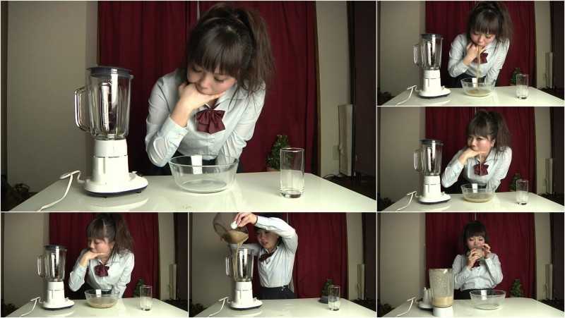 UNKW-021 | Amo Kusakari puking in a glass bowl, making herself a vomit cocktail and drinking it.